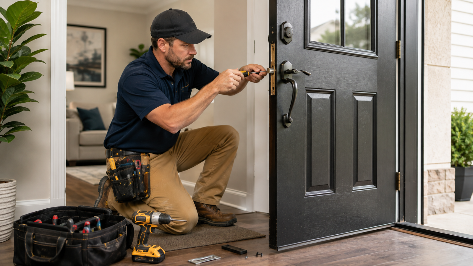 Exterior door lock and hinge repair